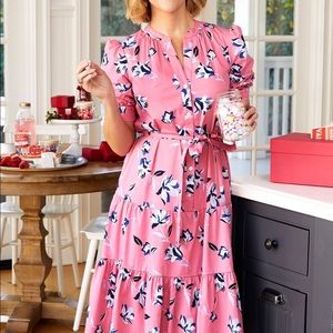 Draper James Pink Floral Button Down Midi Dress L